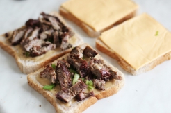 Sandwiches with salted and smoked duck fillet