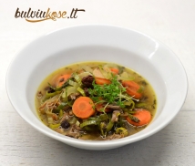 Tiršta ančiukų kakliukų sriuba su daržovėmis ir speltos grūdais